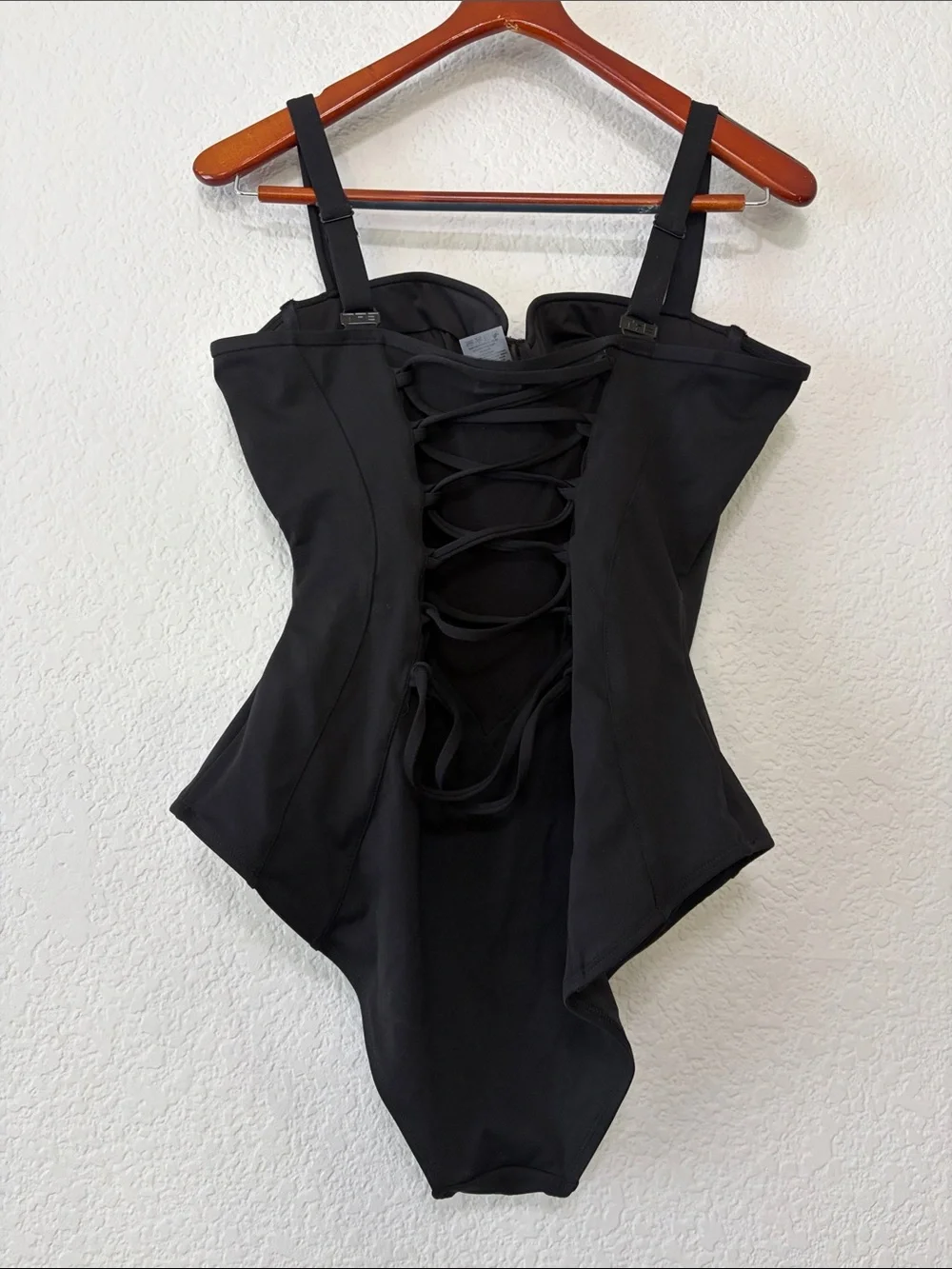 Ta3 Bombshell Black Slimming Lace Up Corset One Piece Swimsuit